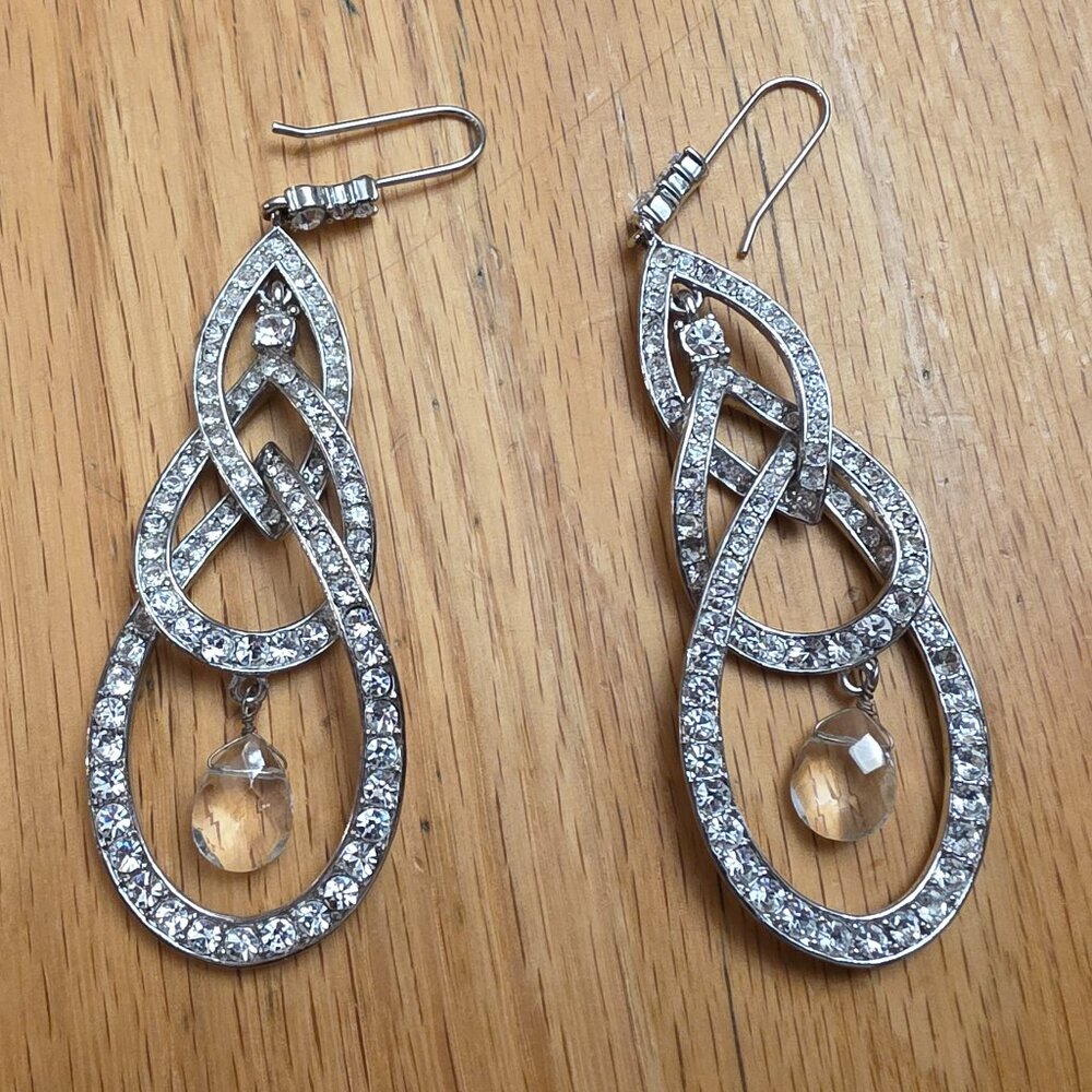 Etsy Silver Tone Beaded Rhinestone Drop Dangle Earrings - Picture 2 of 14